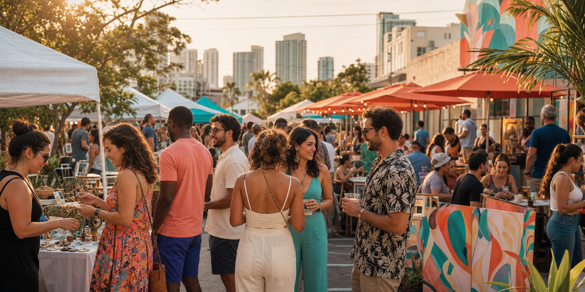 People enjoying an outdoor local business and community event in Miami