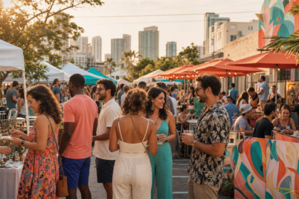 People enjoying an outdoor local business and community event in Miami