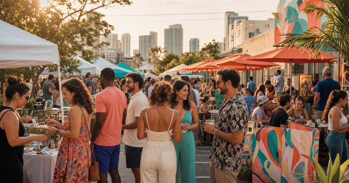 People enjoying an outdoor local business and community event in Miami